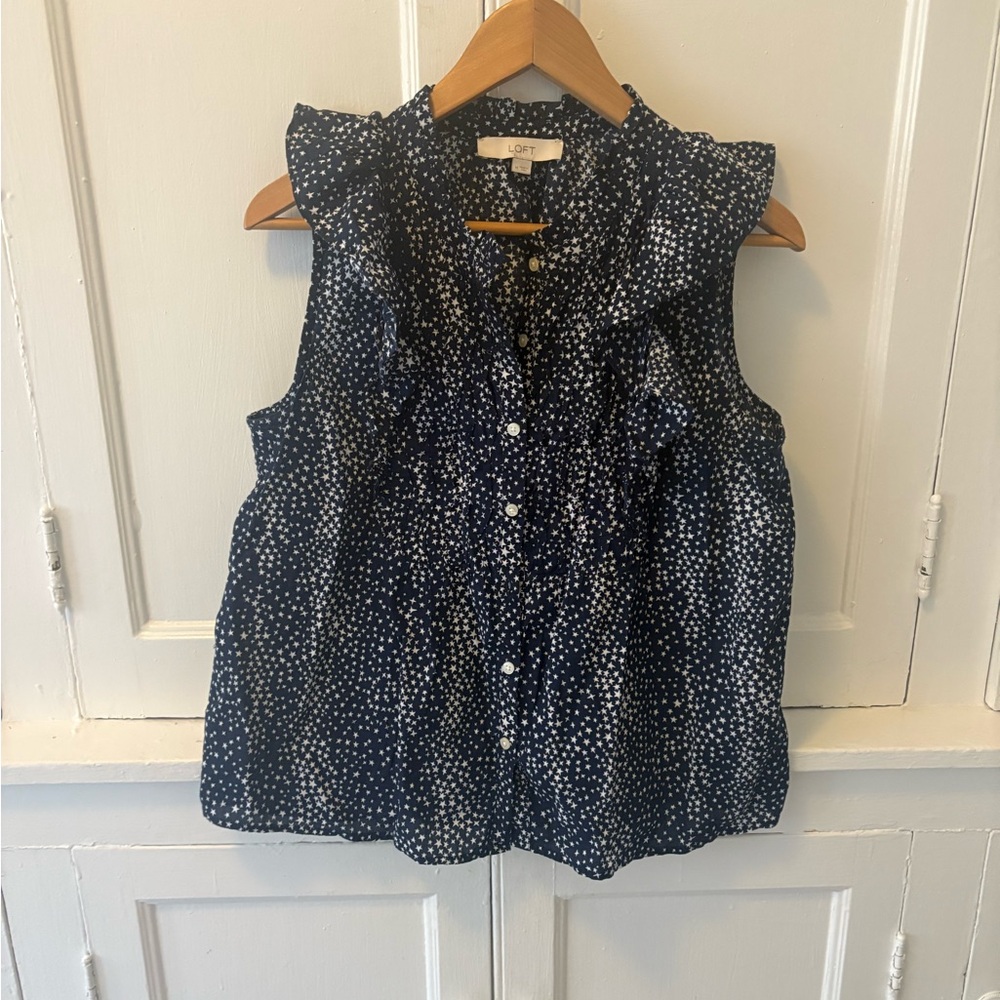 Loft Navy and White Stars Blouse